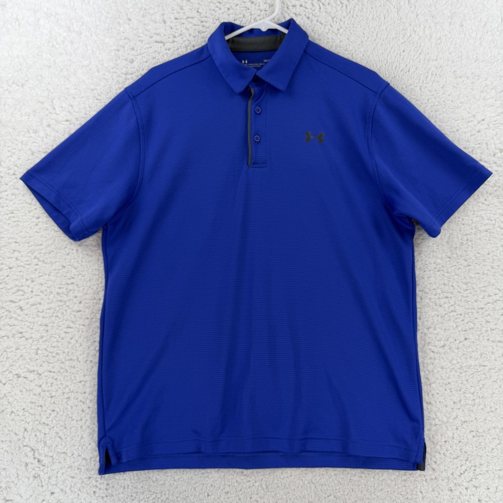 Under Armour Polo Shirt Mens Large Blue HeatGear Golf Performance Top Loose Fit